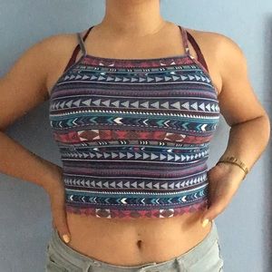 Blue Purple Pattern Crop Top
